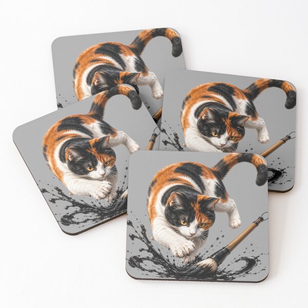 Item preview, Japanese Ukiyo-e Calico Cat with Ink Brush designed and sold by MarVan-Prints.