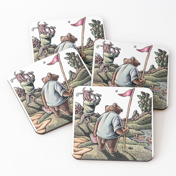 Item preview, Bear and bull play golf on a golf course designed and sold by LisaHaney.