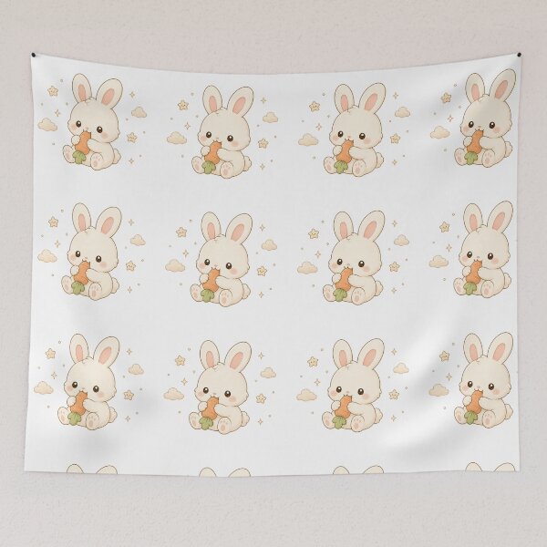Item preview, Cute Kawaii Baby Bunny Eating Carrot Illustration designed and sold by Seculinator.