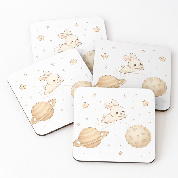 Item preview, Cozy Kawaii Space Bunny Jumping Planets Illustration designed and sold by Seculinator.