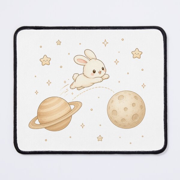 Item preview, Cozy Kawaii Space Bunny Jumping Planets Illustration designed and sold by Seculinator.