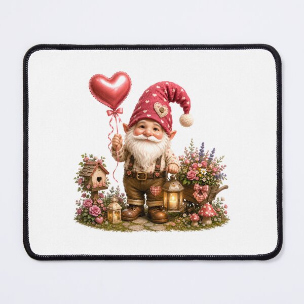 Item preview, Cute Valentine Gnome with Heart Balloon & Floral Garden Fantasy Illustration designed and sold by Celebrate & Sparkle.