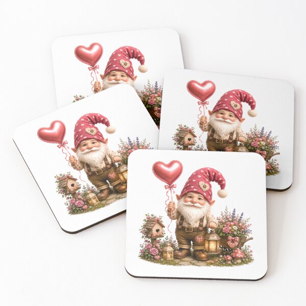 Item preview, Cute Valentine Gnome with Heart Balloon & Floral Garden Fantasy Illustration designed and sold by Celebrate & Sparkle.