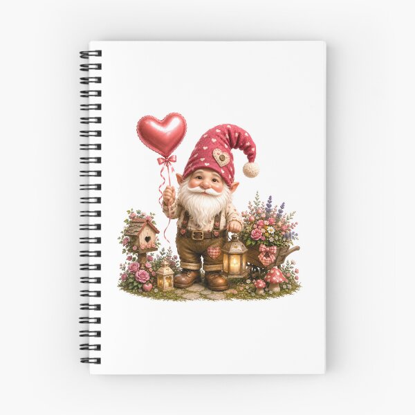 Item preview, Cute Valentine Gnome with Heart Balloon & Floral Garden Fantasy Illustration designed and sold by Celebrate & Sparkle.