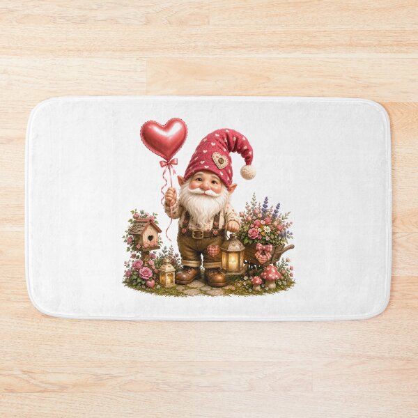 Item preview, Cute Valentine Gnome with Heart Balloon & Floral Garden Fantasy Illustration designed and sold by Celebrate & Sparkle.