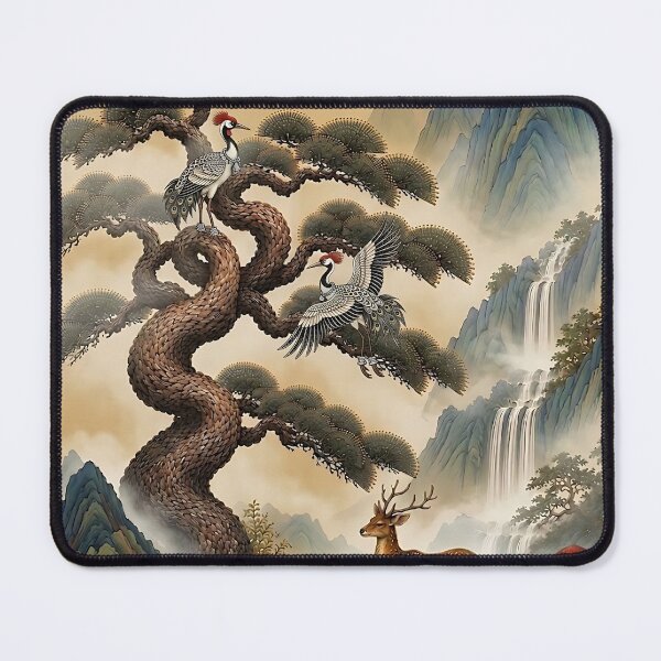 Item preview, Yongteurim Pine, Sacred Crane & Clouds | Korean Sipjangsaeng Minhwa Art designed and sold by K-Tradition.