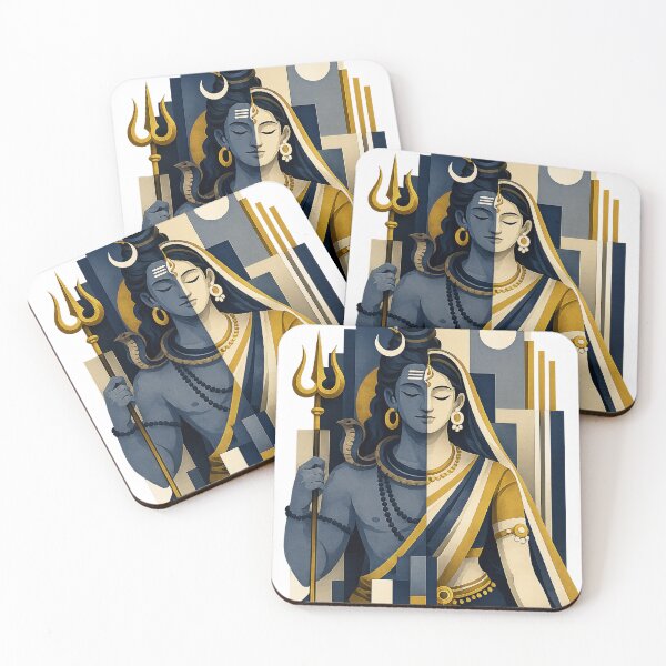 Item preview, Ardhanarishvara Art Deco Illustration | Shiva Parvati Divine Balance designed and sold by ravuh.