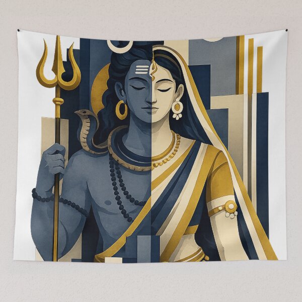 Item preview, Ardhanarishvara Art Deco Illustration | Shiva Parvati Divine Balance designed and sold by ravuh.
