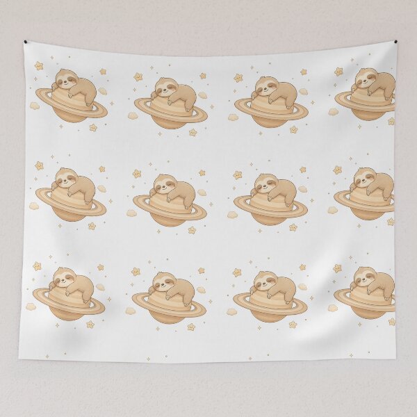 Item preview, Cozy Kawaii Sleeping Sloth Saturn Illustration designed and sold by Seculinator.