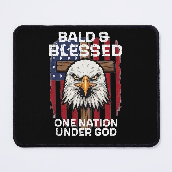 Item preview, Bald & Blessed One Nation Under God Eagle Cross American Flag Tee designed and sold by 519xdesign.