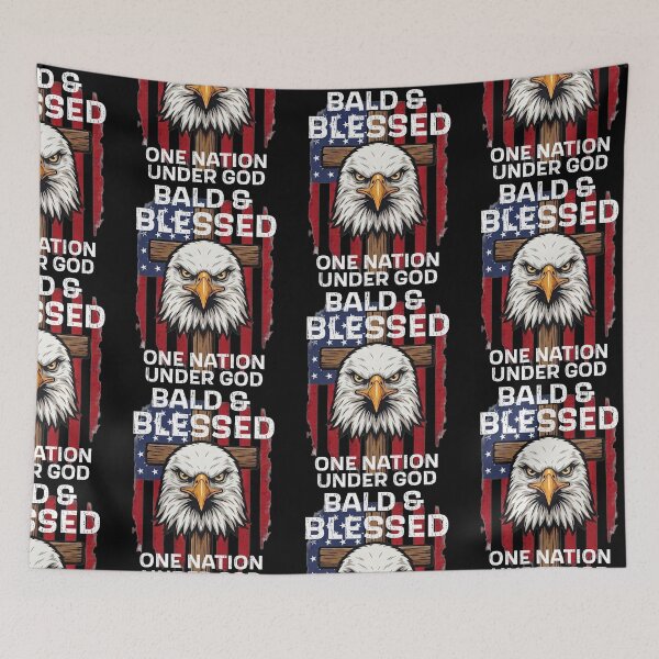 Item preview, Bald & Blessed One Nation Under God Eagle Cross American Flag Tee designed and sold by 519xdesign.