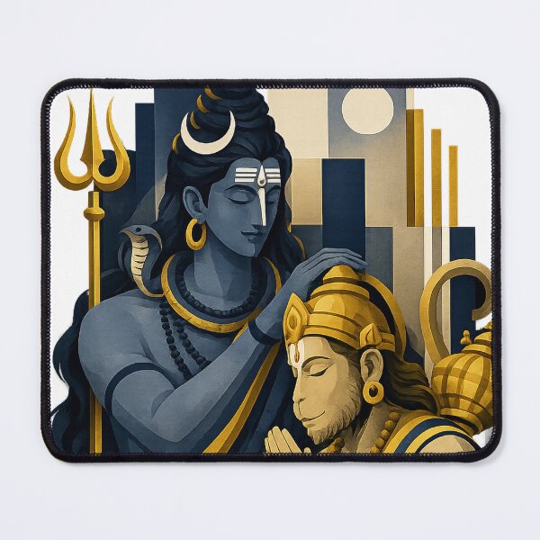 Item preview, Lord Shiva Blessing Hanuman | Art Deco Hindu Devotional Illustration designed and sold by ravuh.