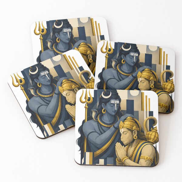 Item preview, Lord Shiva Blessing Hanuman | Art Deco Hindu Devotional Illustration designed and sold by ravuh.