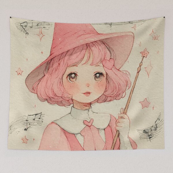 Item preview, Pink Melody Witch – Vintage Watercolor Art designed and sold by Nibi Store.