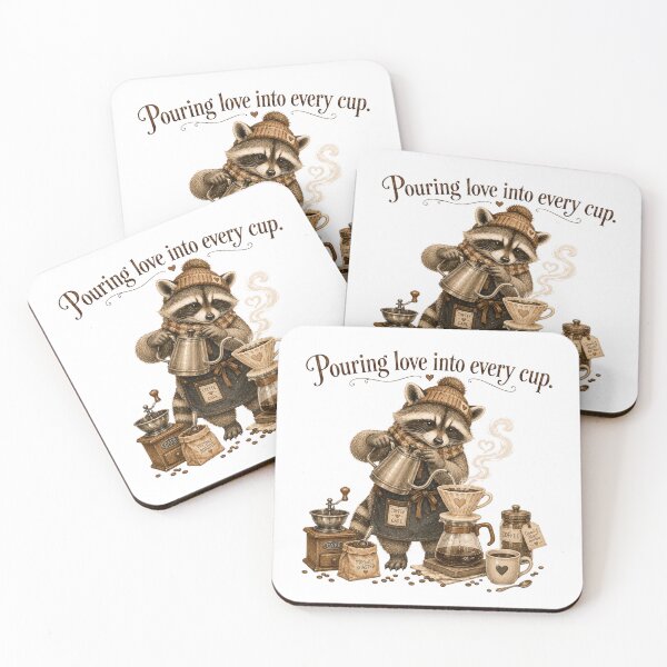 Item preview, Pouring Love Into Every Cup Raccoon Barista Coffee Lover designed and sold by AQUILAKREO.
