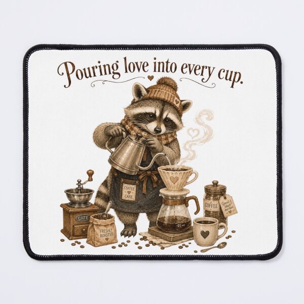 Item preview, Pouring Love Into Every Cup Raccoon Barista Coffee Lover designed and sold by AQUILAKREO.