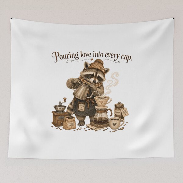 Item preview, Pouring Love Into Every Cup Raccoon Barista Coffee Lover designed and sold by AQUILAKREO.
