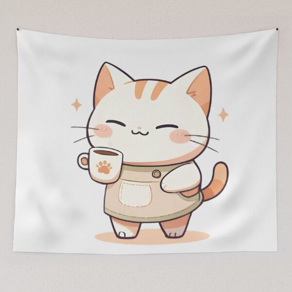 Item preview, Cat Barista — Kawaii Coffee Cat Sticker designed and sold by tommysworks.