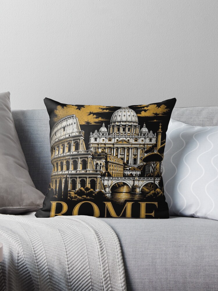 Aperçu 1 sur 4. Coussin avec l'œuvre Rome Skyline T-Shirt – Epic Dark Rome Gift créée et vendue par SunnyDesign82.