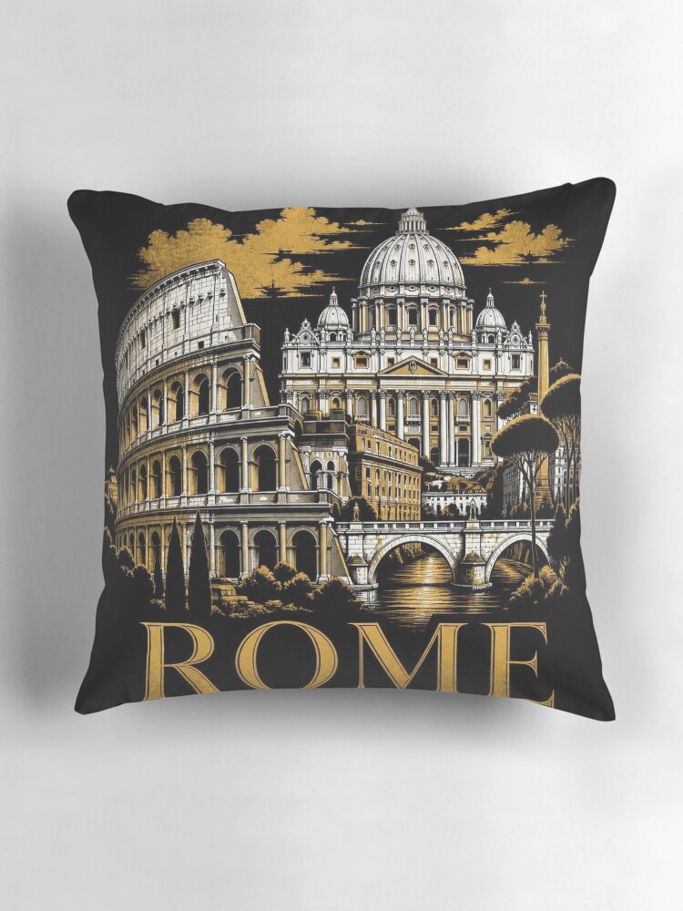 Aperçu 3 sur 4. Coussin avec l'œuvre Rome Skyline T-Shirt – Epic Dark Rome Gift créée et vendue par SunnyDesign82.