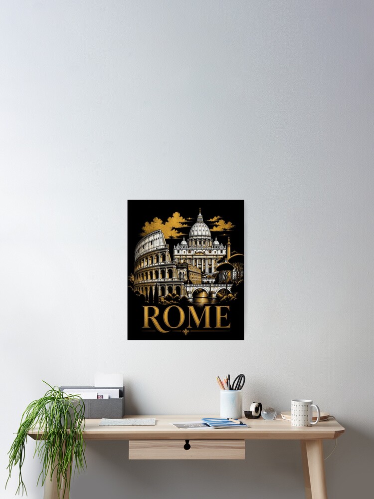 Aperçu 2 sur 3. Poster avec l'œuvre Rome Skyline T-Shirt – Epic Dark Rome Gift créée et vendue par SunnyDesign82.