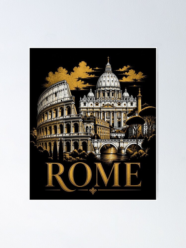 Aperçu 1 sur 3. Poster avec l'œuvre Rome Skyline T-Shirt – Epic Dark Rome Gift créée et vendue par SunnyDesign82.