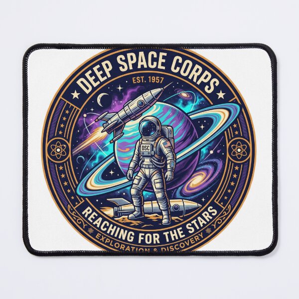 Item preview, Deep Space Corps EST 1957 Reaching Stars Astronaut Saturn Mission Patch Art designed and sold by Void and Neon.