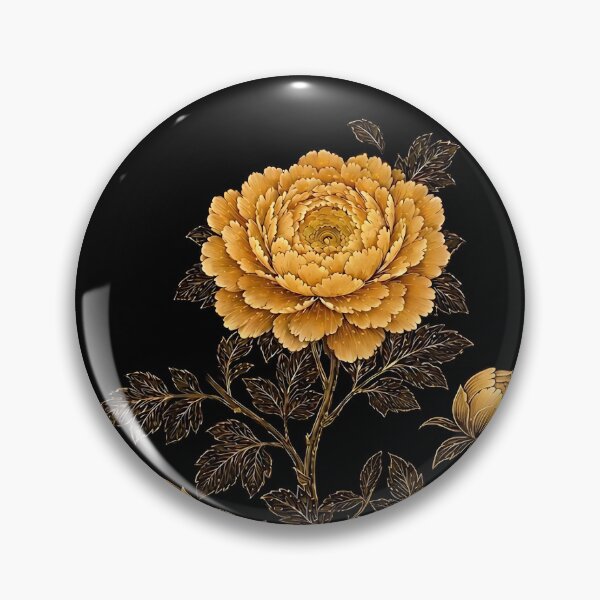 Item preview, Golden Peony Bloom with Two Buds | Korean Folk Art Floral Illustration designed and sold by K-Tradition.
