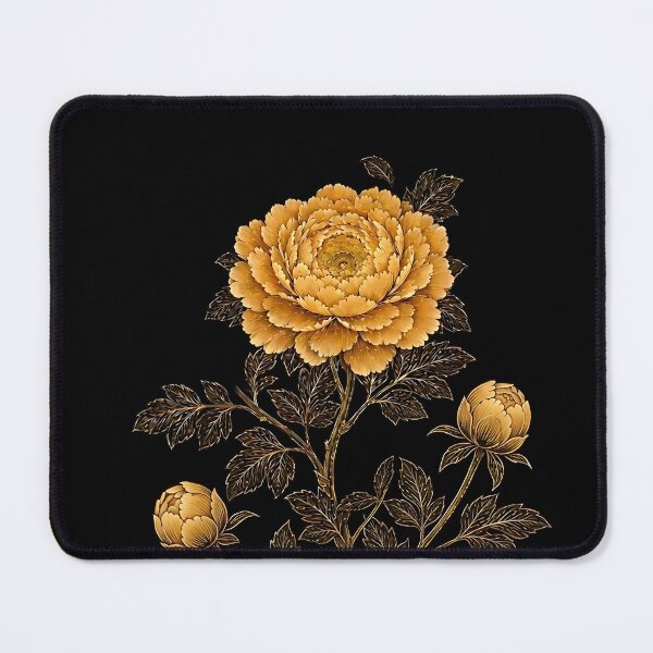 Item preview, Golden Peony Bloom with Two Buds | Korean Folk Art Floral Illustration designed and sold by K-Tradition.