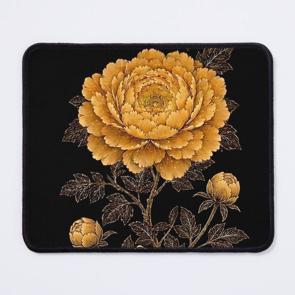 Item preview, Golden Peonies on Sacred Rock | Korean Minhwa Floral Art designed and sold by K-Tradition.