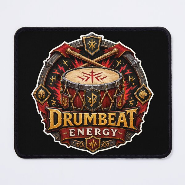 Item preview, Drumbeat Energy Medieval Fantasy Drummer Crest Design designed and sold by Sketchlegacy.