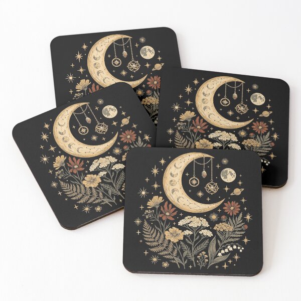 Item preview, Vintage Celestial Moon Phases Wildflowers Hanging Crystals Boho Art designed and sold by rediscoveredapp.
