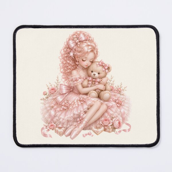 Item preview, Coquette Ballerina Hugging Teddy Bear | Pink Balletcore Princess | Romantic Plush Bear Illustration designed and sold by looplandger.