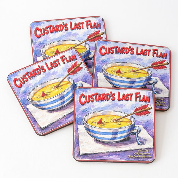 Item preview, Custard’s Last Flan – Funny Food Pun Cartoon by Rick London designed and sold by Rick London Gifts.