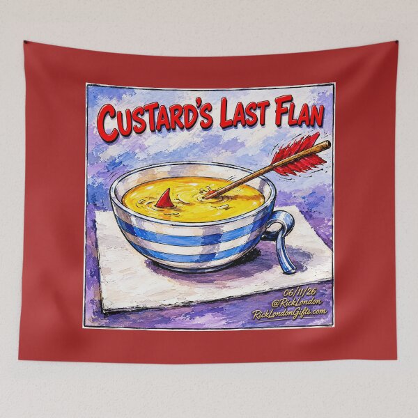 Item preview, Custard’s Last Flan – Funny Food Pun Cartoon by Rick London designed and sold by Rick London Gifts.