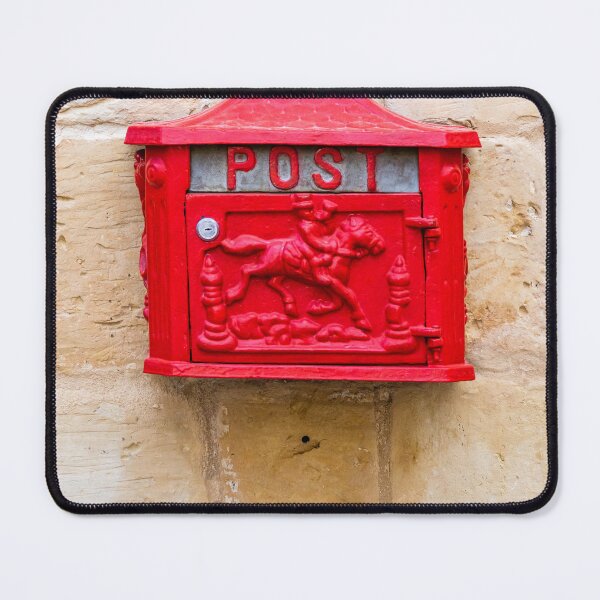 Item preview, Vintage Red Post Mailbox Mounted On Stone Wall With Decorative Horse Relief designed and sold by Nmallia.
