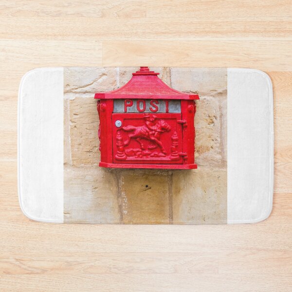 Item preview, Vintage Red Post Mailbox Mounted On Stone Wall With Decorative Horse Relief designed and sold by Nmallia.