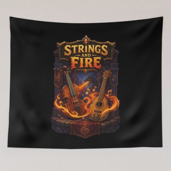 Item preview, Strings And Fire Medieval Fantasy Music Design  designed and sold by Sketchlegacy.