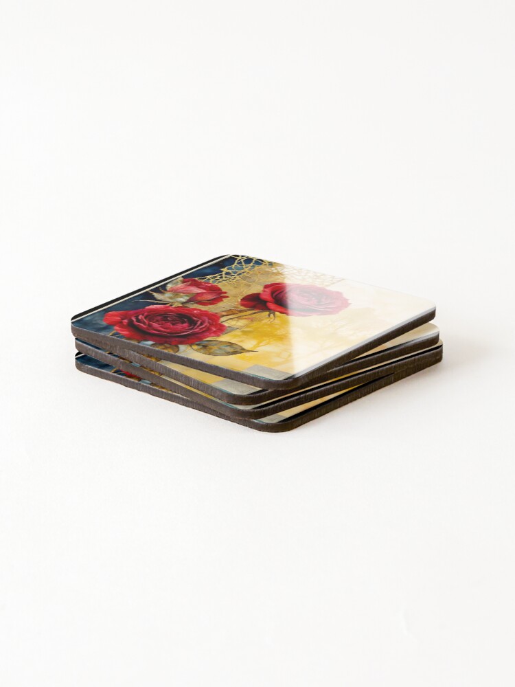 Thumbnail 4 of 5, Coasters (Set of 4), Three Red Roses designed and sold by paintability.