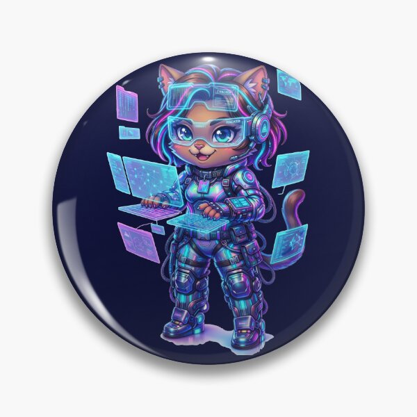 Item preview, Full Body Chibi Cyberpunk Hacker Cat Neon Art designed and sold by ChaEmm_Studio.
