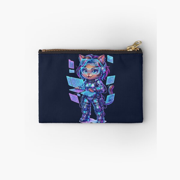 Item preview, Full Body Chibi Cyberpunk Hacker Cat Neon Art designed and sold by ChaEmm_Studio.