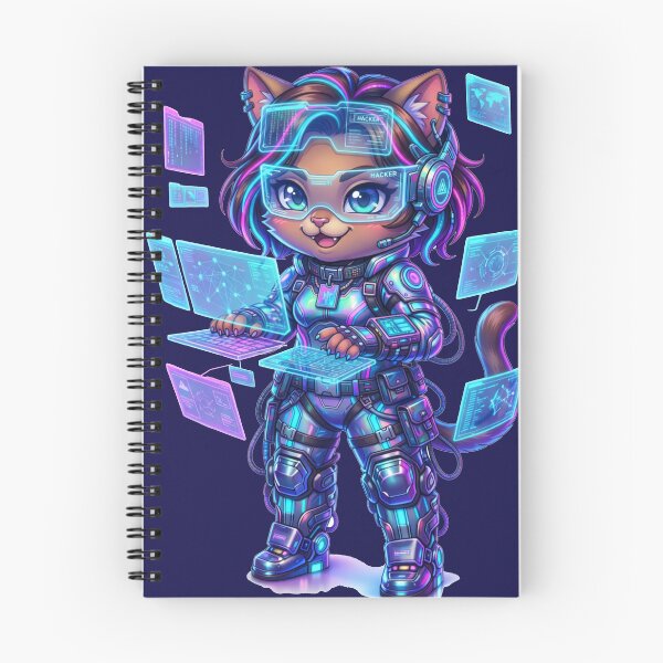 Item preview, Full Body Chibi Cyberpunk Hacker Cat Neon Art designed and sold by ChaEmm_Studio.