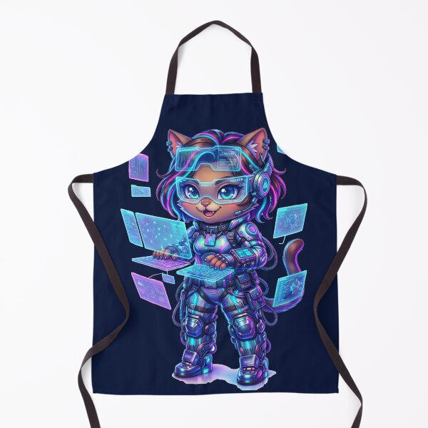 Item preview, Full Body Chibi Cyberpunk Hacker Cat Neon Art designed and sold by ChaEmm_Studio.