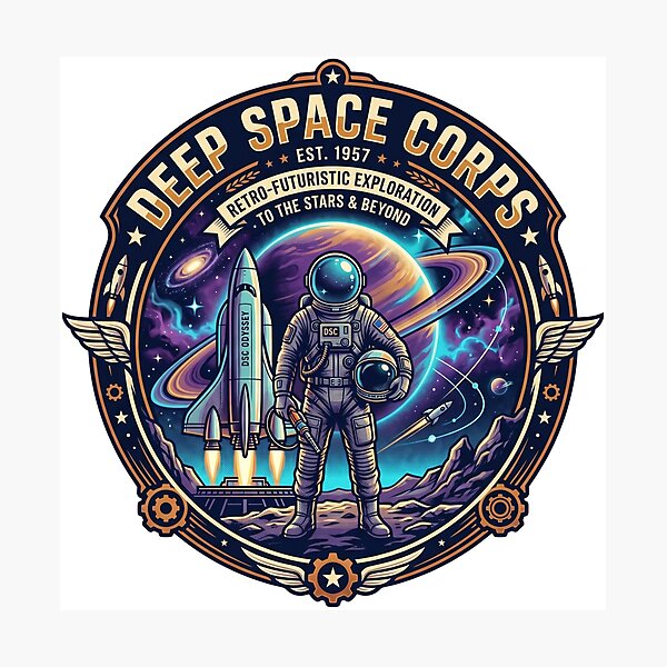 Item preview, Deep Space Corps EST 1957 Retro Futuristic Wings Astronaut Saturn Space Badge designed and sold by Void and Neon.