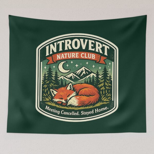 Item preview, Introvert Nature Club Vintage Fox Camping Sticker | Cottagecore Outdoor Humor designed and sold by TeeLabDesign.