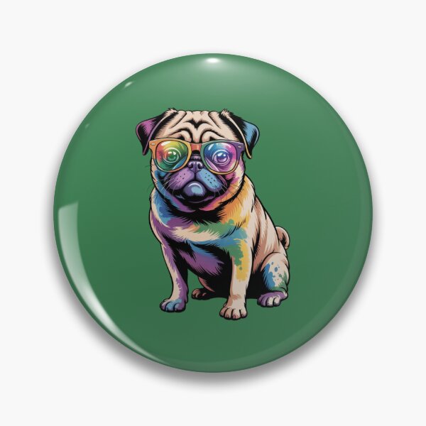 Item preview,  pug dog wearing retro wayfarer glasses with rainbow-colored lenses designed and sold by 123ks.
