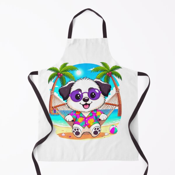 Aperçu de l'œuvre Description de l'autocollant de plage pour hamac avec un adorable chiot créée et vendue par ExploreAura Studio.