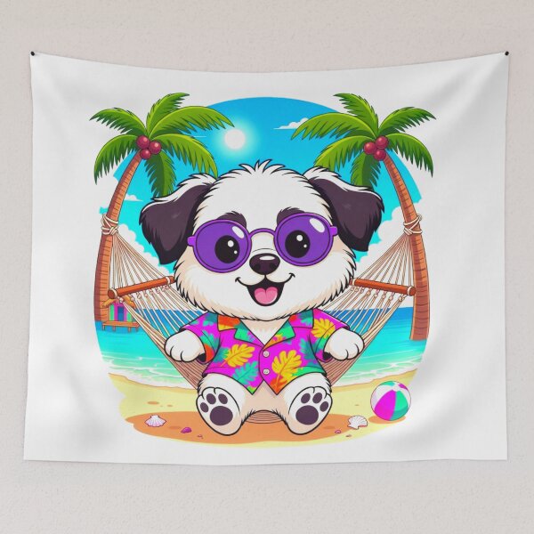 Item preview, Cute Puppy Hammock Beach Sticker Description designed and sold by ExploreAura Studio.
