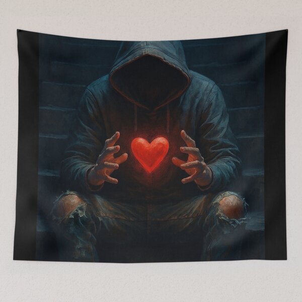Item preview, Shadow Heart – Glowing Red Heart in Dark Urban Stairs designed and sold by Timeless Junction.