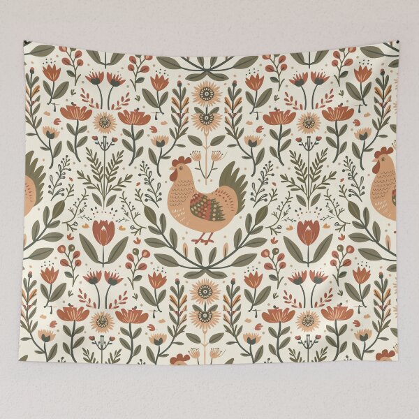 Item preview, Scandinavian Folk Art, Floral Chicken designed and sold by xiao xuans.